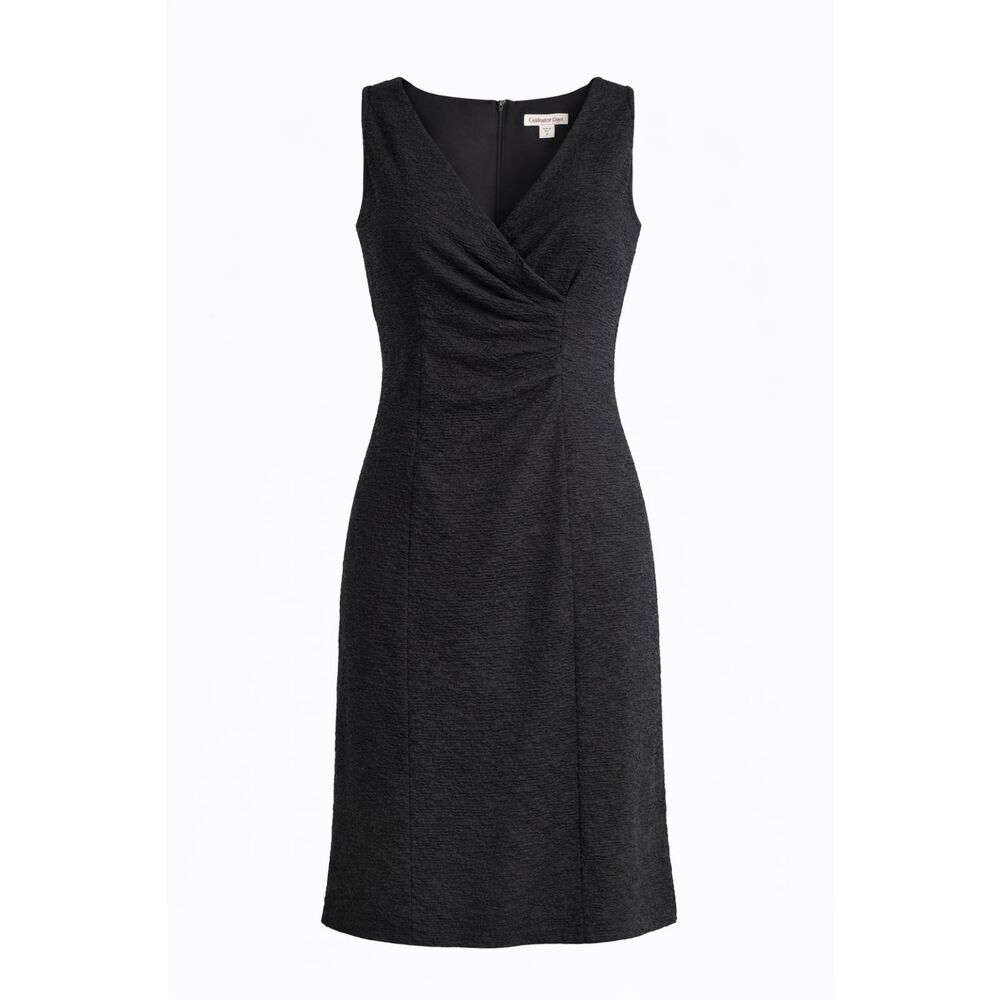 Coldwater Creek Black Textured V-Neck Sleeveless Dress Size 8 Made in USA